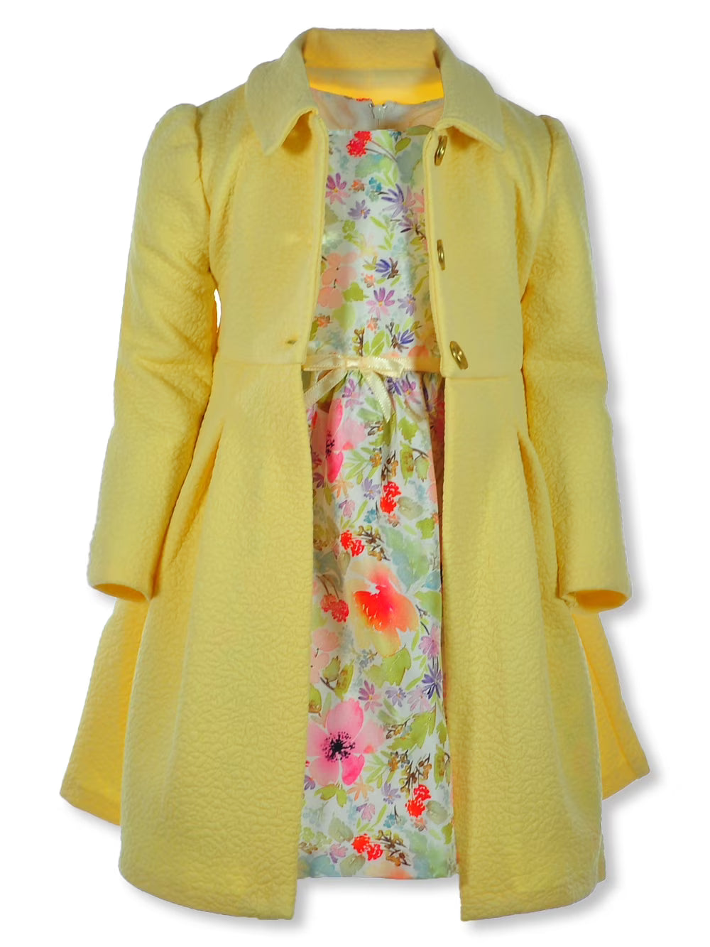 Girls' 2-Piece Floral Dress With Jacket Outfit - yellow, 6x D610