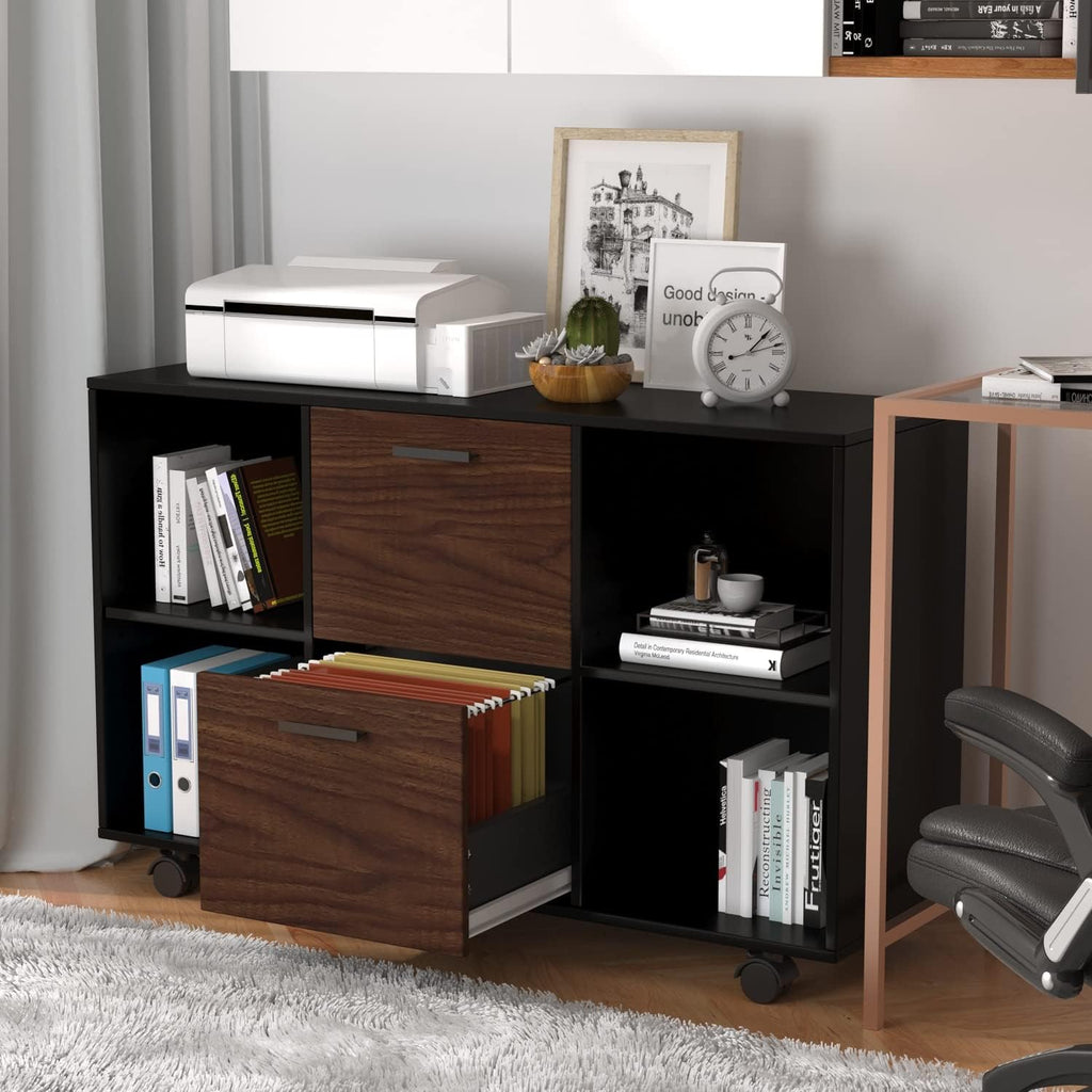 Black 2 Drawer Mobile Filing Cabinet with Storage R108