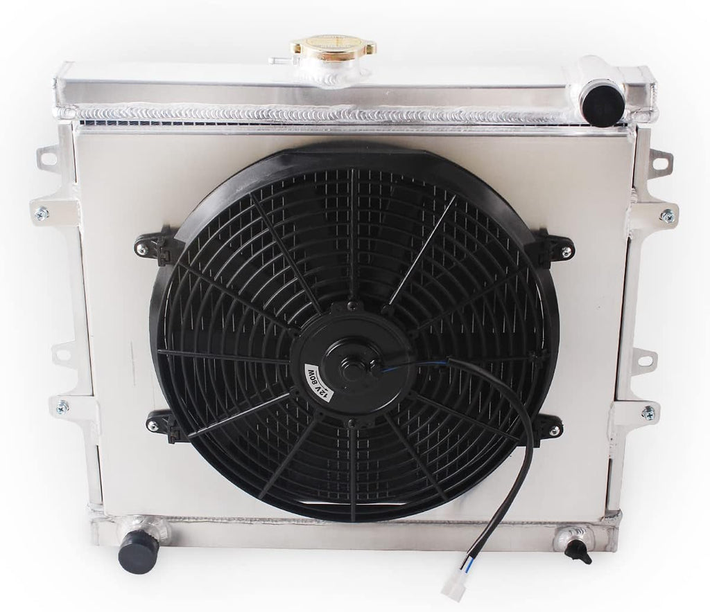 3 Rows Aluminum Cooling Radiator With Fan Shroud 2X12 Inches Dia. for Jeep CJ Chevy Engine K8665