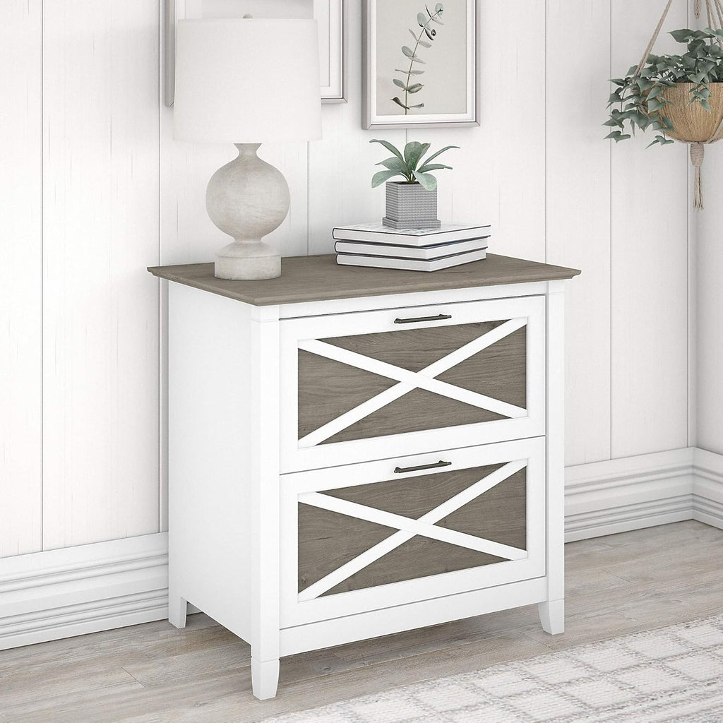 2 Drawer Lateral File Cabinet in Pure White and Shiplap Gray D2907