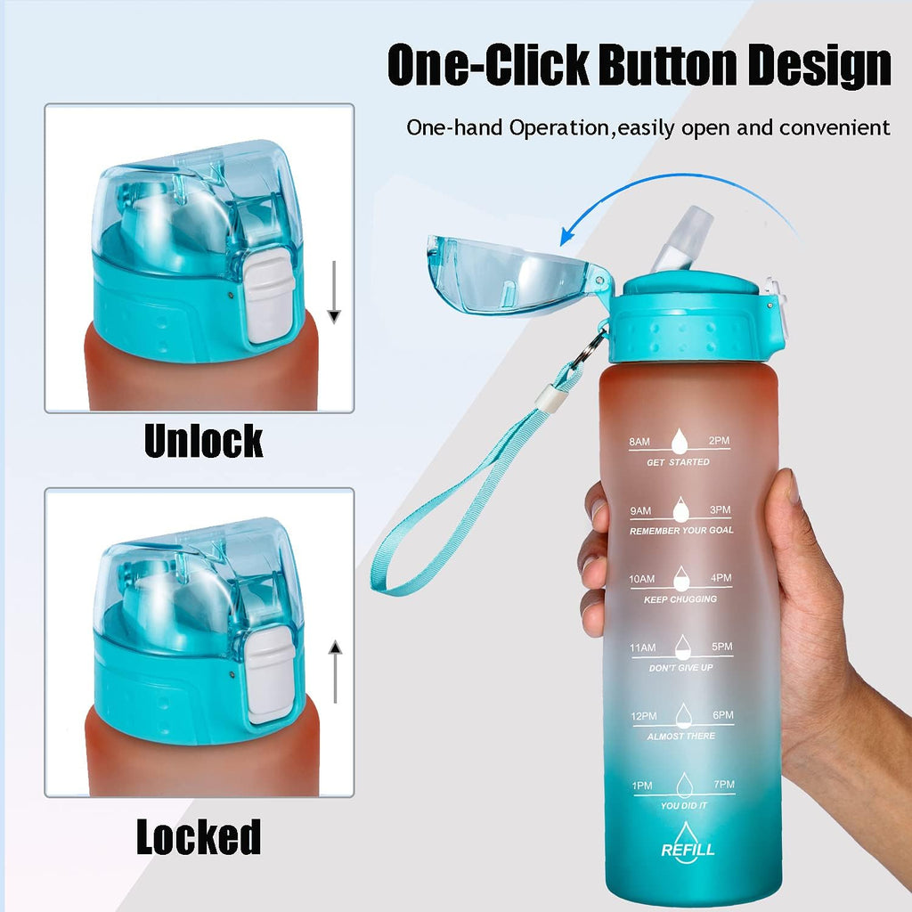 32oz Water Bottle with Straw and Time Marker B975270