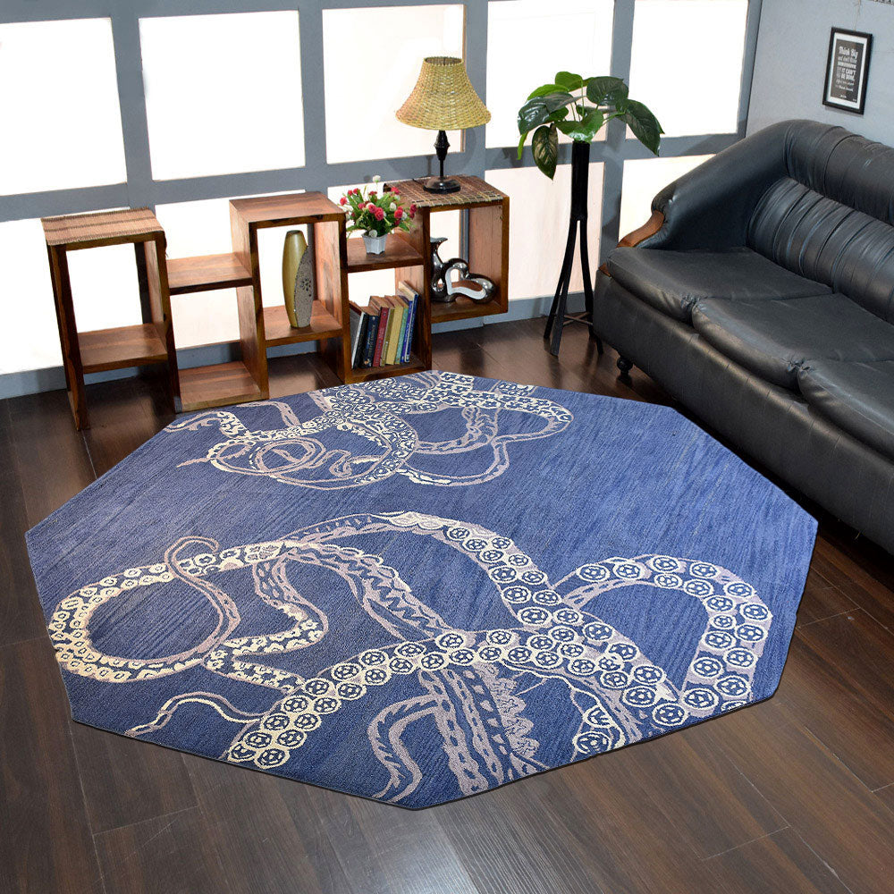 10'x10' Blue Beige Hand Tufted Wool Area Rug C4793