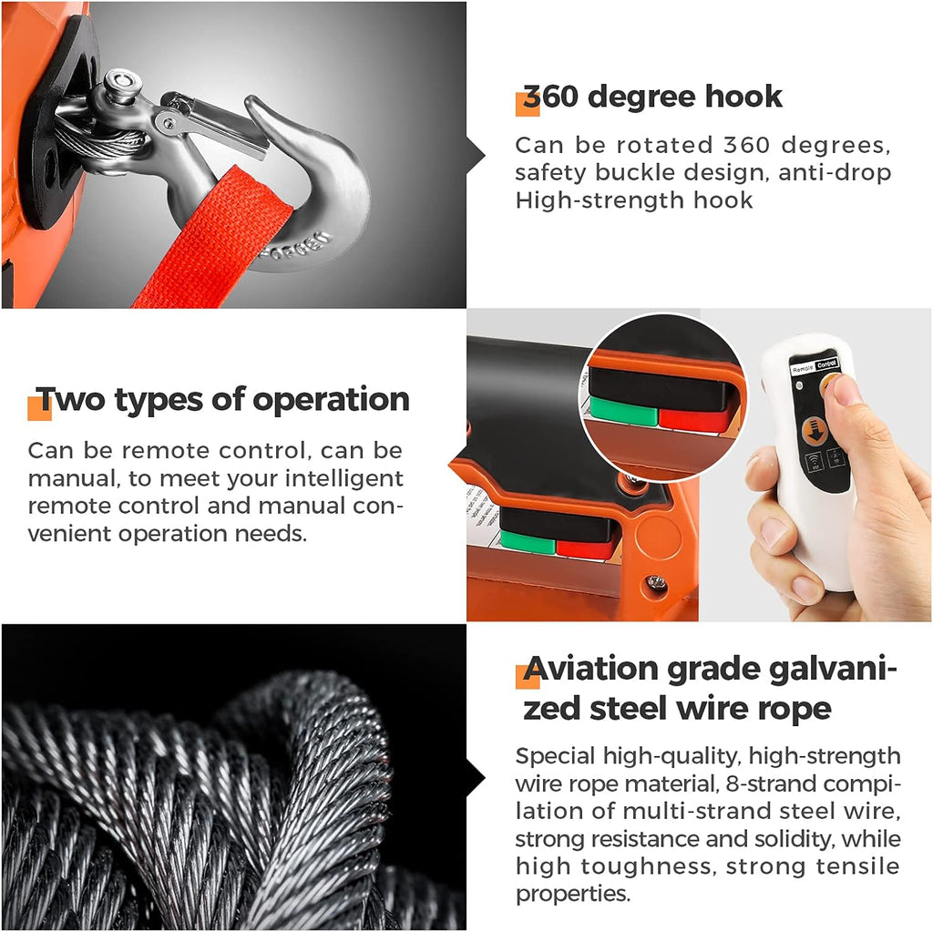 Portable Electric Winch 1000 Ib Pulling Capacity with Wireless Remote Control H6408
