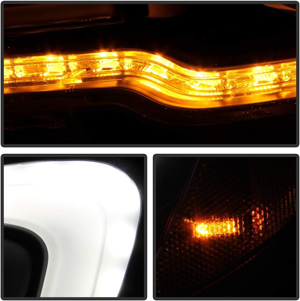 Black Housing Smoked Lens LED Tube Sequential Projector Headlights F7222