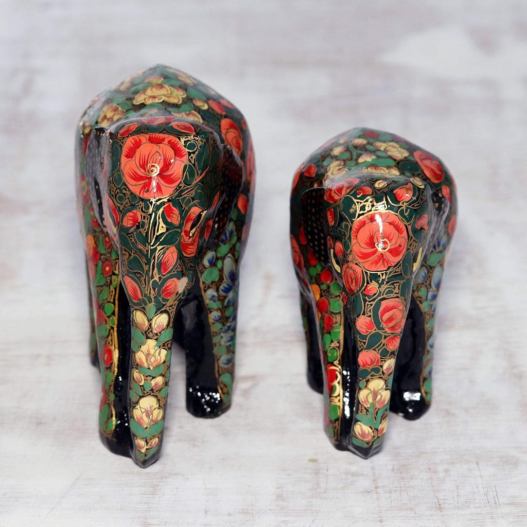 Multicolor Papier Mache and Wood Elephant Sculpture (Pair) S569407