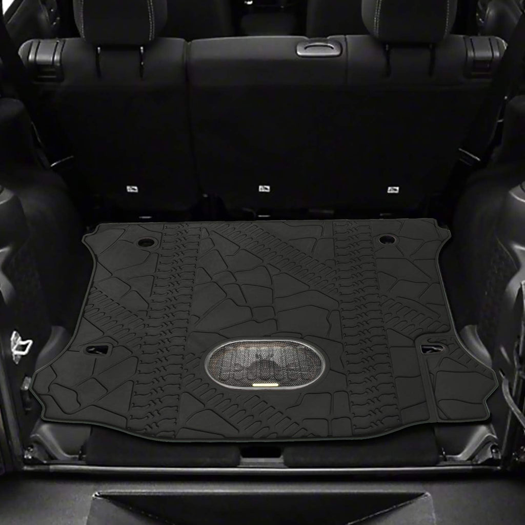 Black Rear Trunk Cargo Floor Mat for 4 Door Wrangler with Subwoofer Mat Cutout E770481