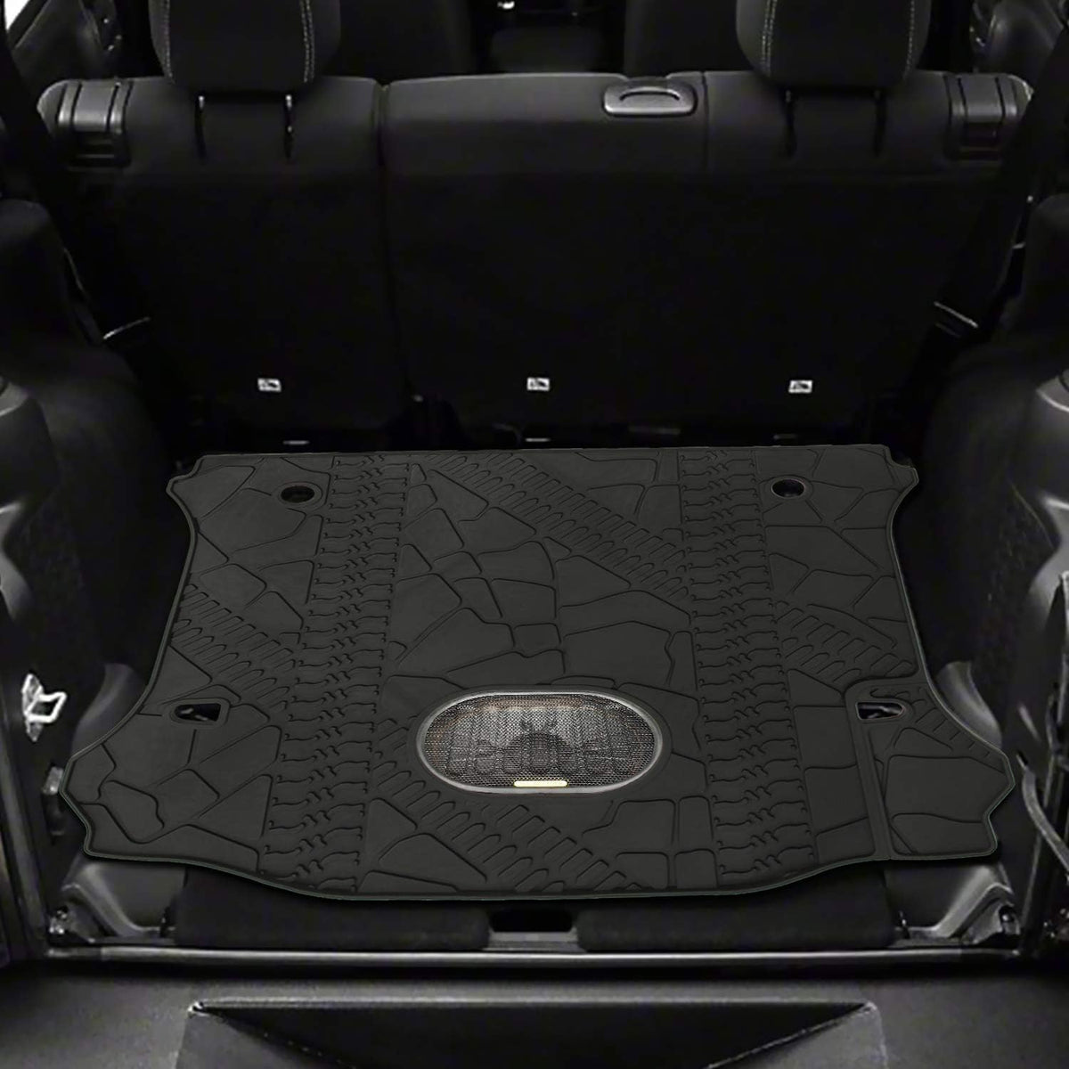 Black Rear Trunk Cargo Floor Mat for 4 Door Wrangler with Subwoofer Mat Cutout E770481