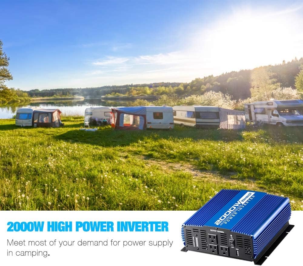 2000W Continuous 4000W Peak Power Inverter 3 AC Outlets 12V to 110V Car Converter with USB Port K590909
