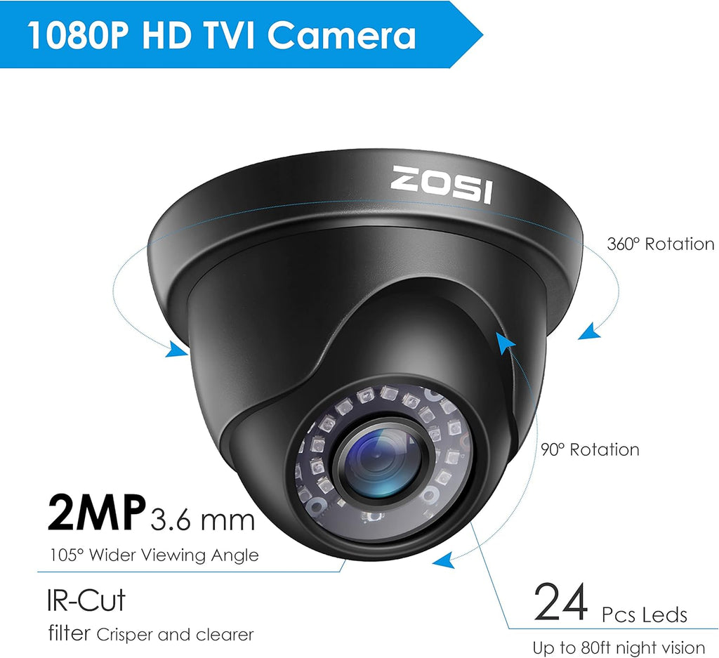 4 Pack 2MP 1080p HD-TVI Black Dome Security Camera with 80ft Night Vision C706832