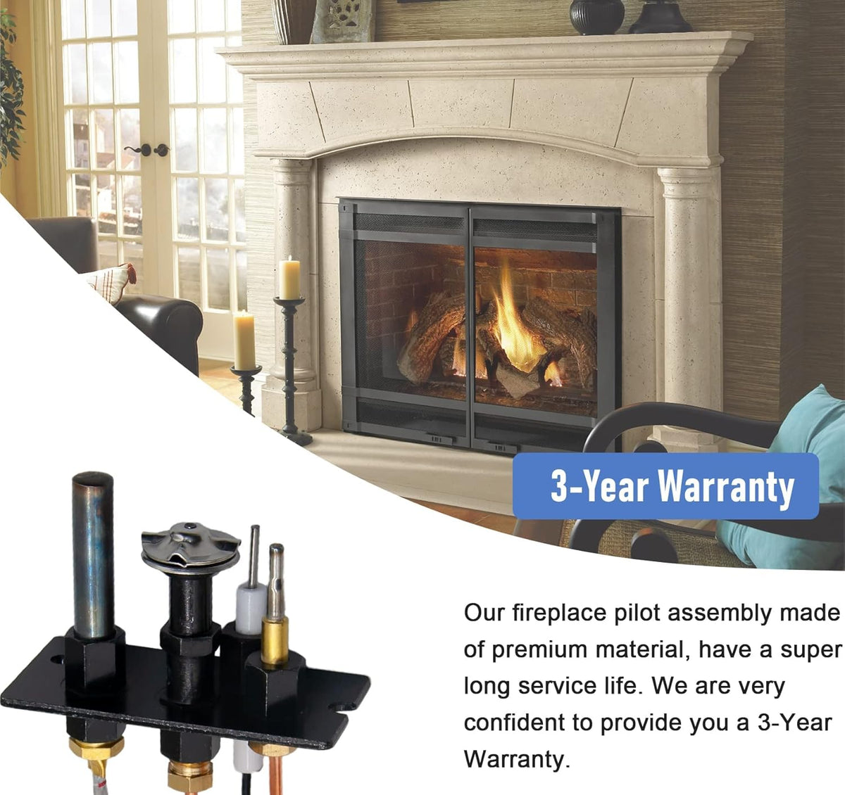 Propane and Natural Gas 3 Way Pilot Assembly for Fireplace and Stoves Y40830