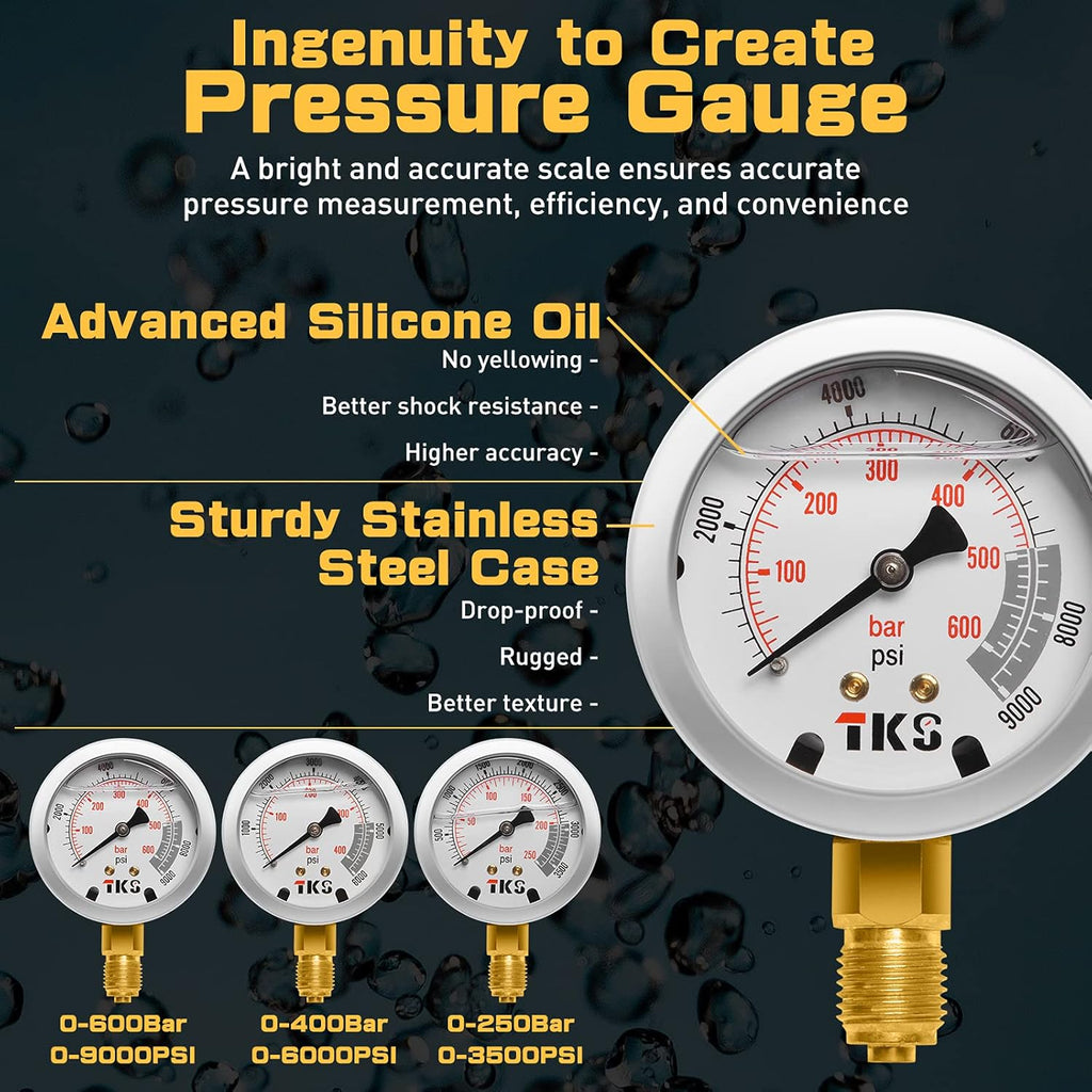 Hydraulic Pressure Test Gauge Kit with 12 Couplings, 3 Test Hoses, 3 Pressure Gauges F2674