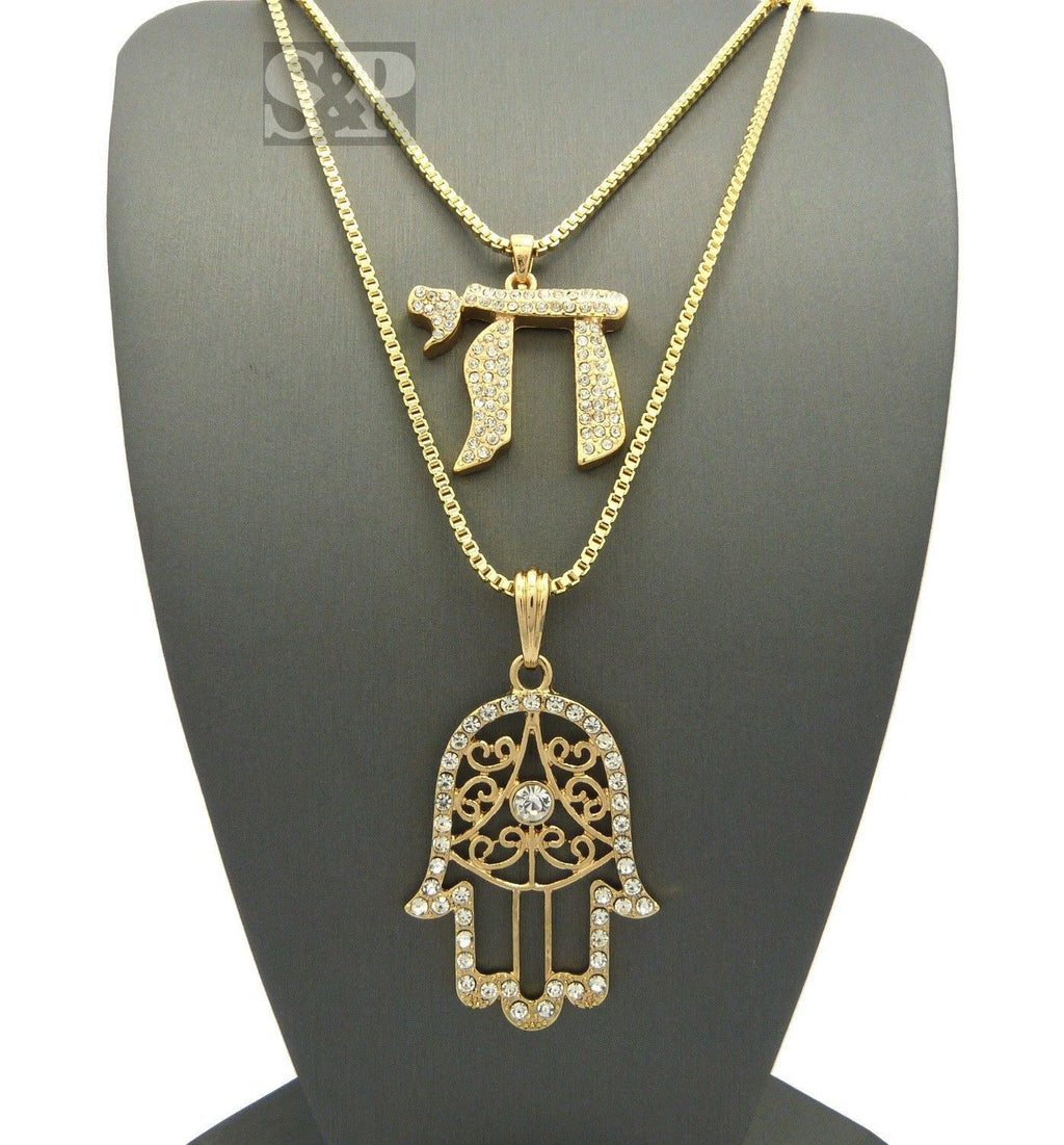 Iced Hamsa Pendant Necklace with Box Chain C17761