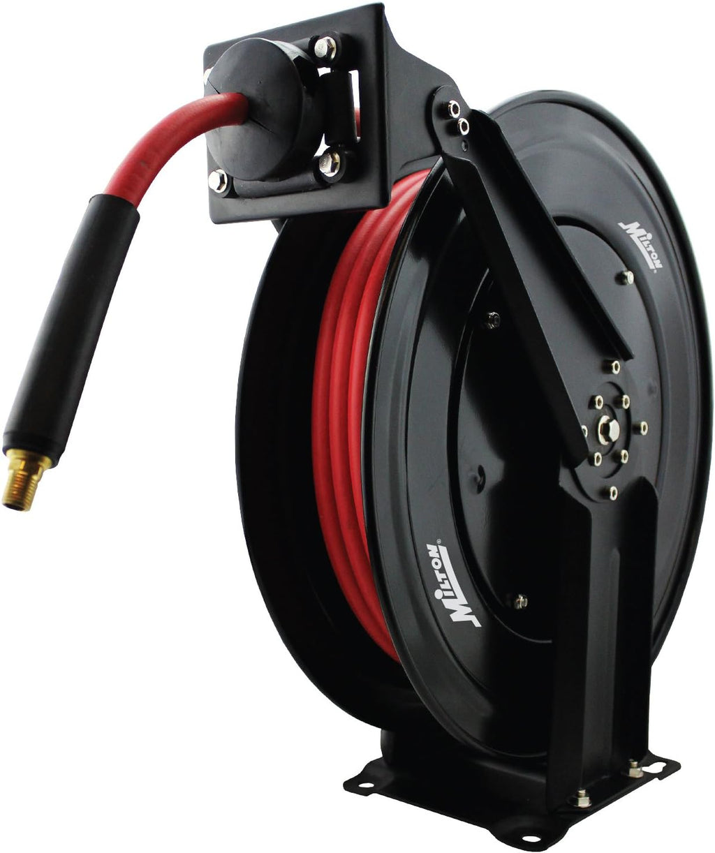Steel Dual Arm Auto-Retractable Air Hose Reel, 3/8" x 50 ft. Rubber Hose, 300 Max PSI P7810