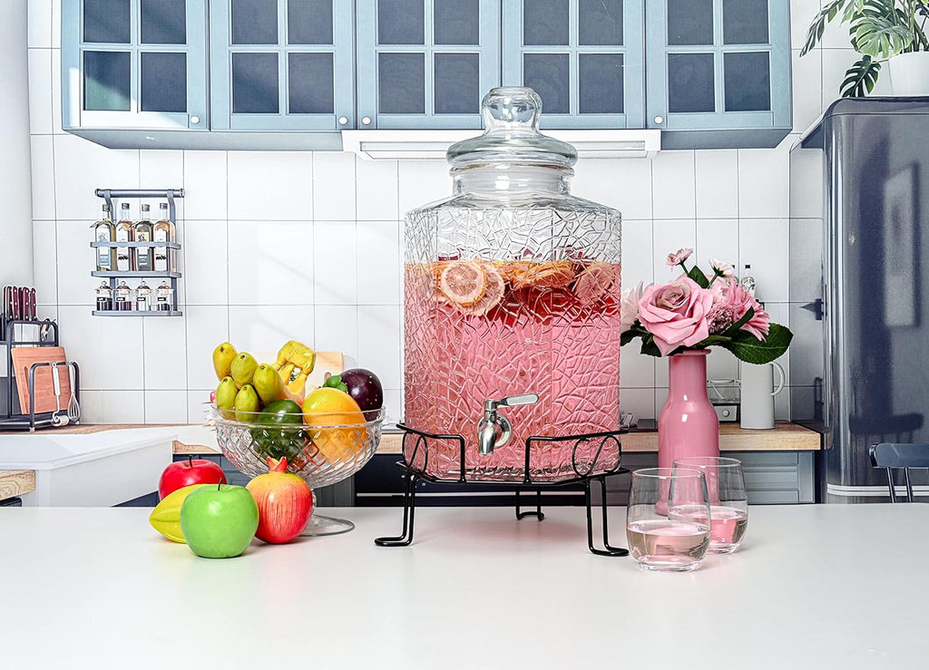 Gallon Glass Beverage Dispenser with Stainless Spigot and Stand G725406
