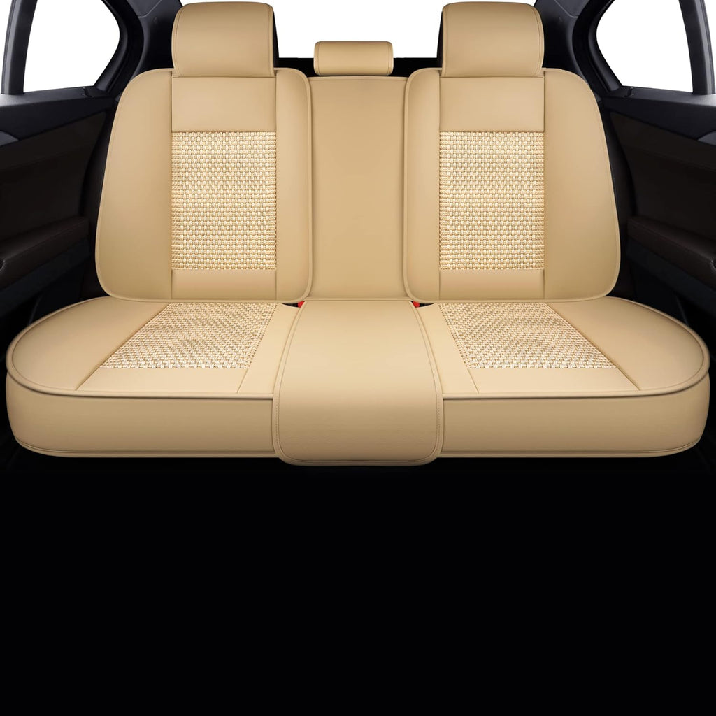 Beige Faux Leather Universal Anti-Slip Driver Seat Cover with Backrest J639631