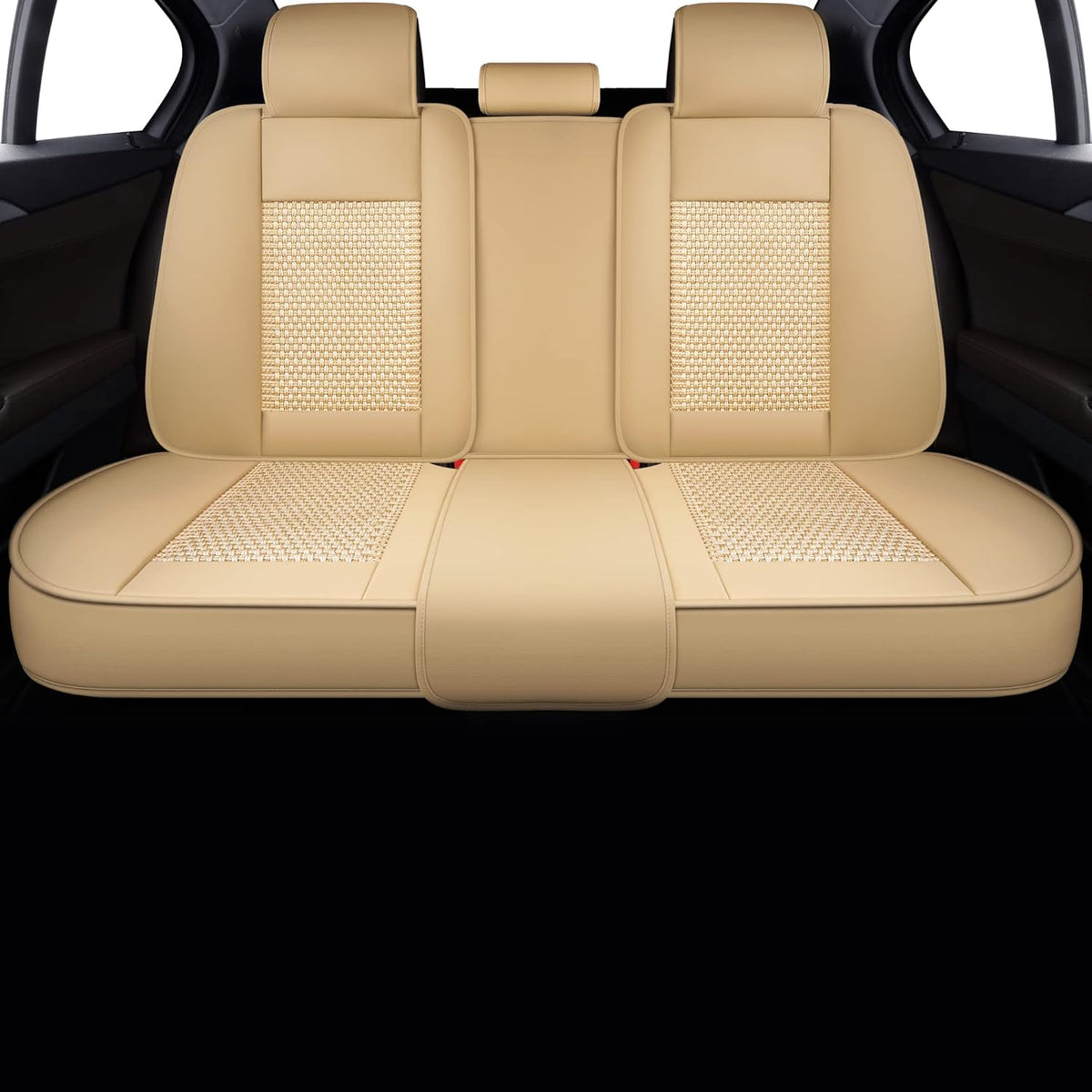 Beige Faux Leather Universal Anti-Slip Driver Seat Cover with Backrest J639631