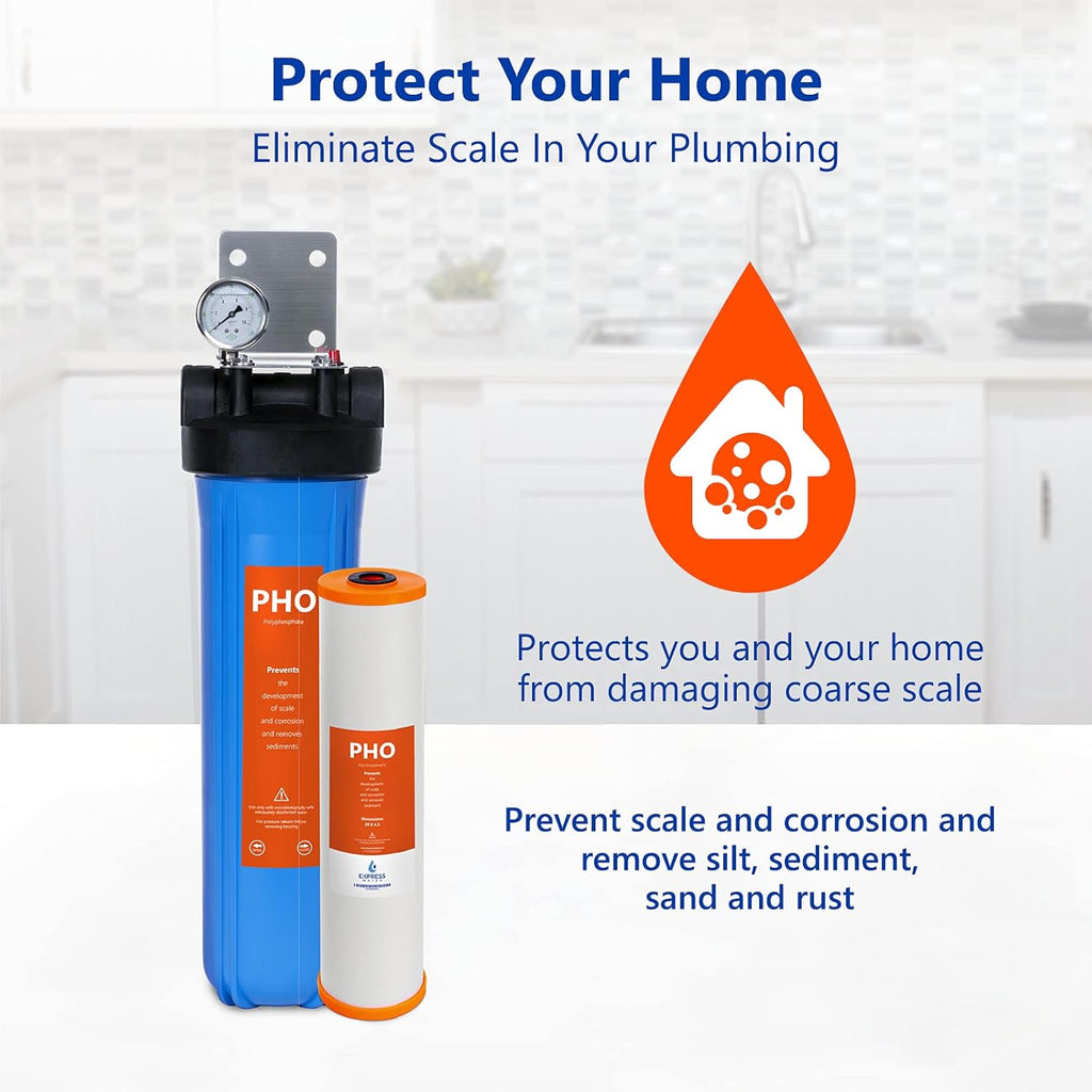 Whole House Water Filtration System with Polyphosphate Conditioner, Blue N481