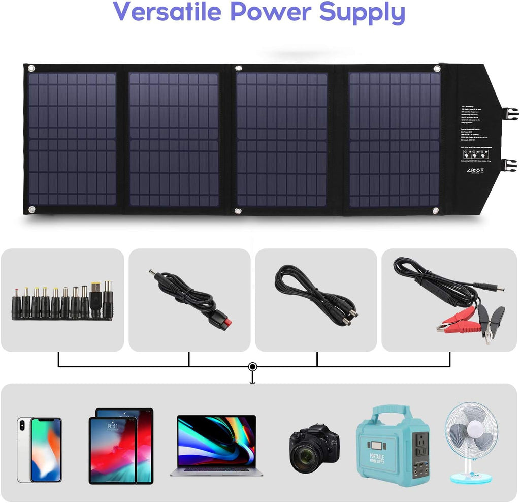 Solar Panel 120W, 12-18V Portable Foldable Solar Panel Kit with 2 USB Ports & 1 DV Port Q2805