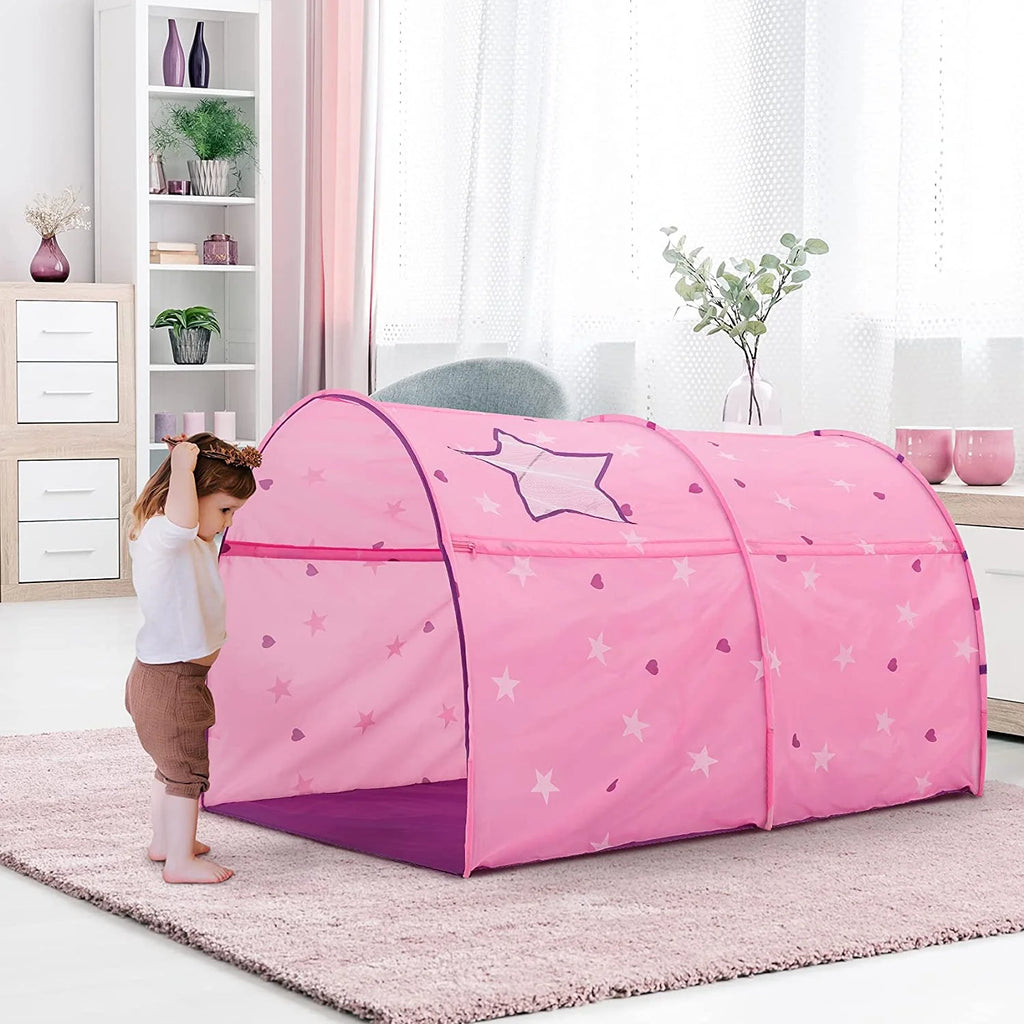 Pink Kids Bed Tent Canopy Sleeping Curtains 58'' x 35'' x 40''H O47426