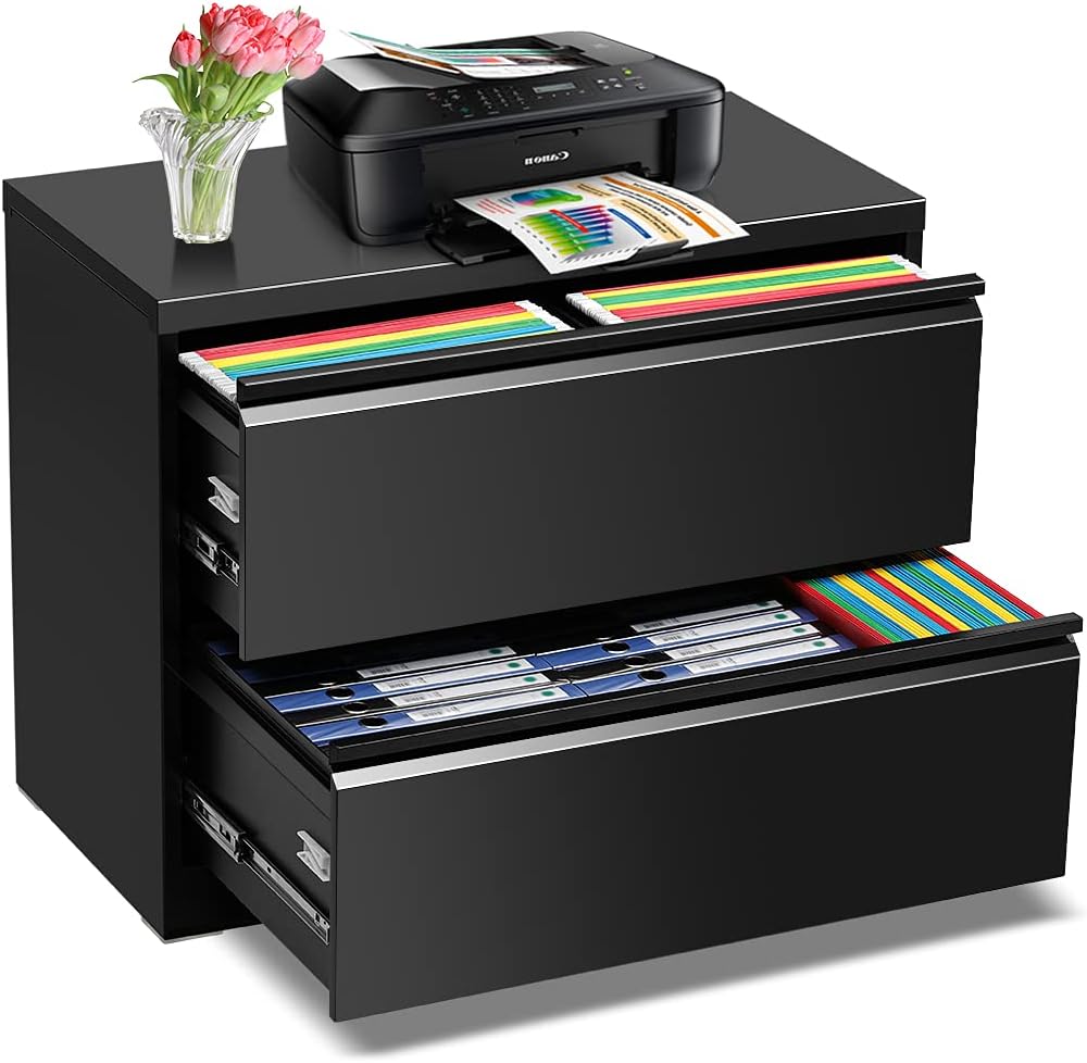 2 Drawer Black Metal Lateral File Cabinet with Lock I480
