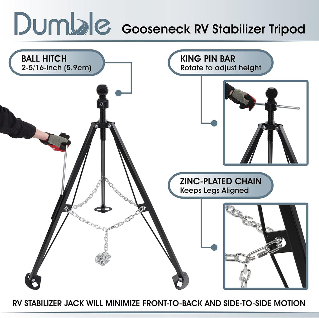 Gooseneck RV Stabilizer Tripod 2-5/16in Ball Joint 7500lb Cap 5th Wheel Adjustable Jack T84979