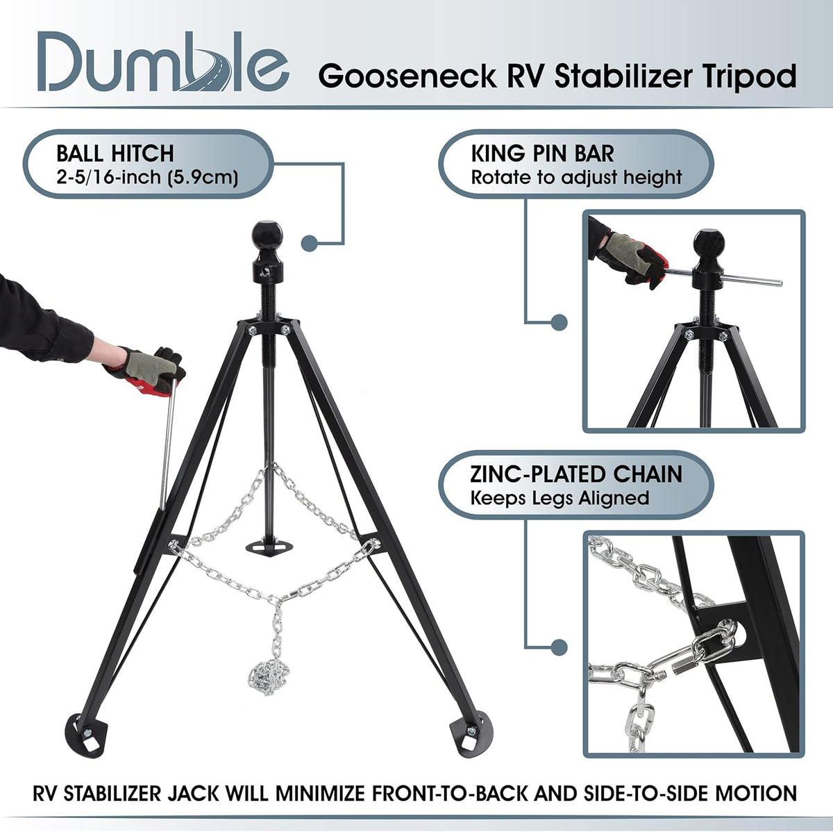 Gooseneck RV Stabilizer Tripod 2-5/16in Ball Joint 7500lb Cap 5th Wheel Adjustable Jack T84979