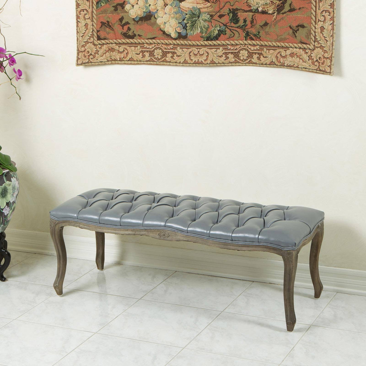 Gray Leather Ottoman Bench U271