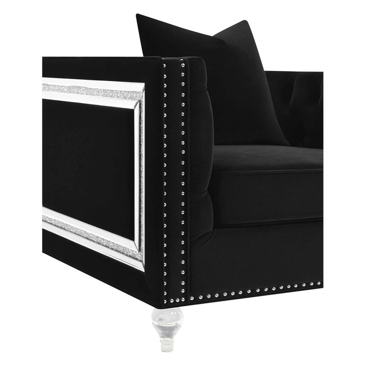 Black Velvet Tufted Arm Loveseat K779544