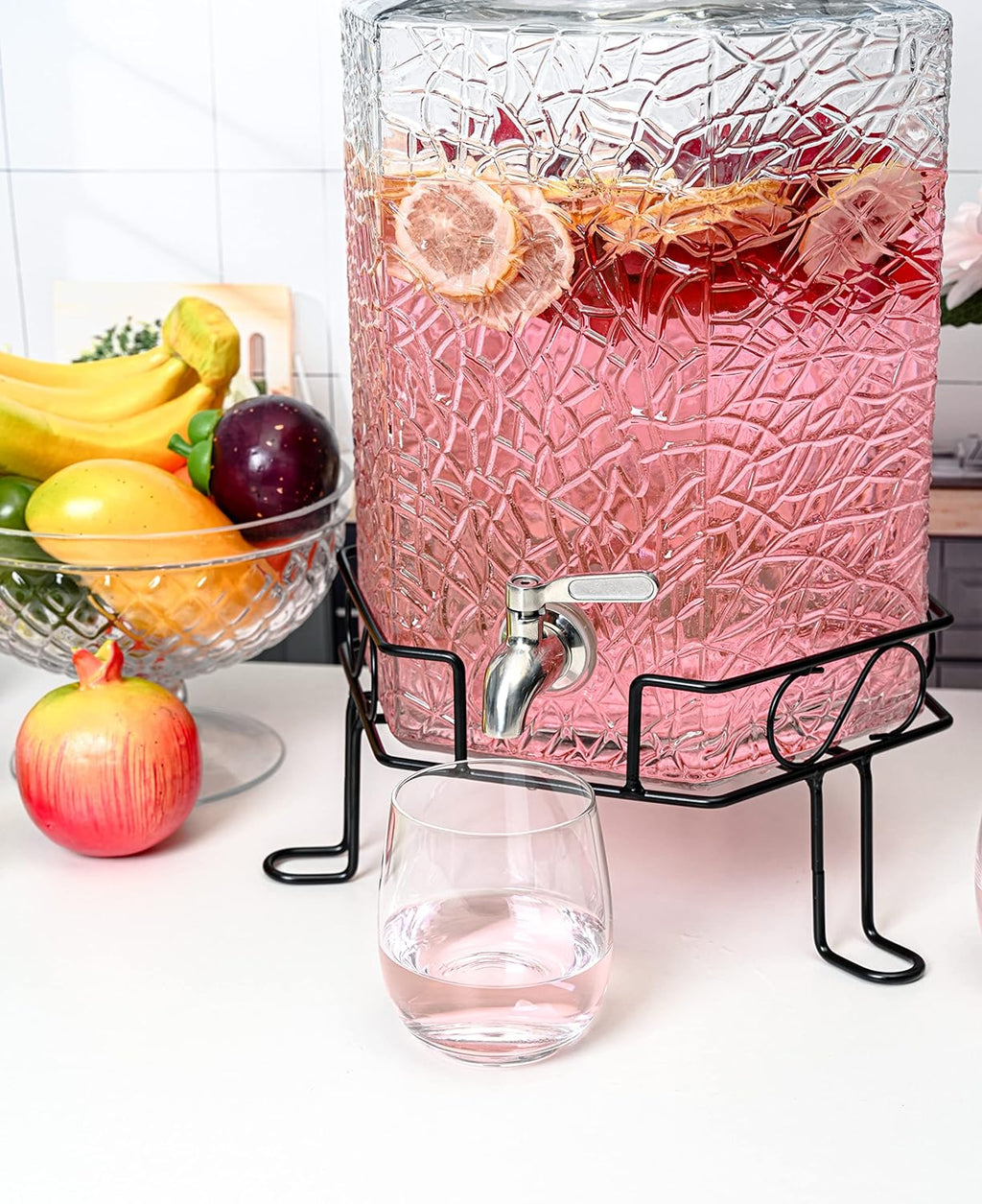 Gallon Glass Beverage Dispenser with Stainless Spigot and Stand G725406
