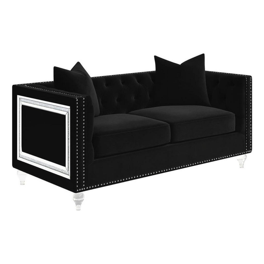 Black Velvet Tufted Arm Loveseat K779544