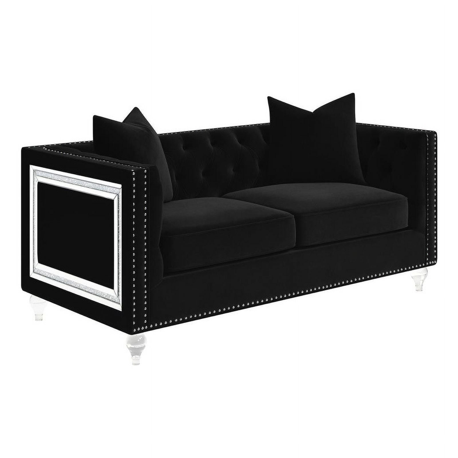 Black Velvet Tufted Arm Loveseat K779544