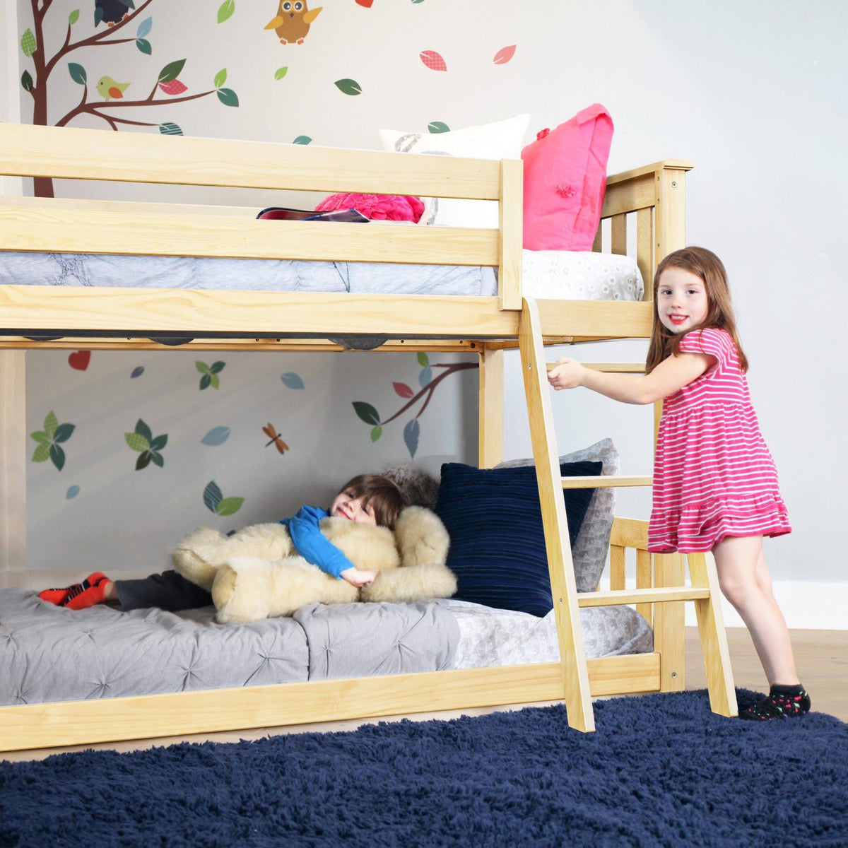 Twin Over Twin Low Bunk Bed, Natural I23336