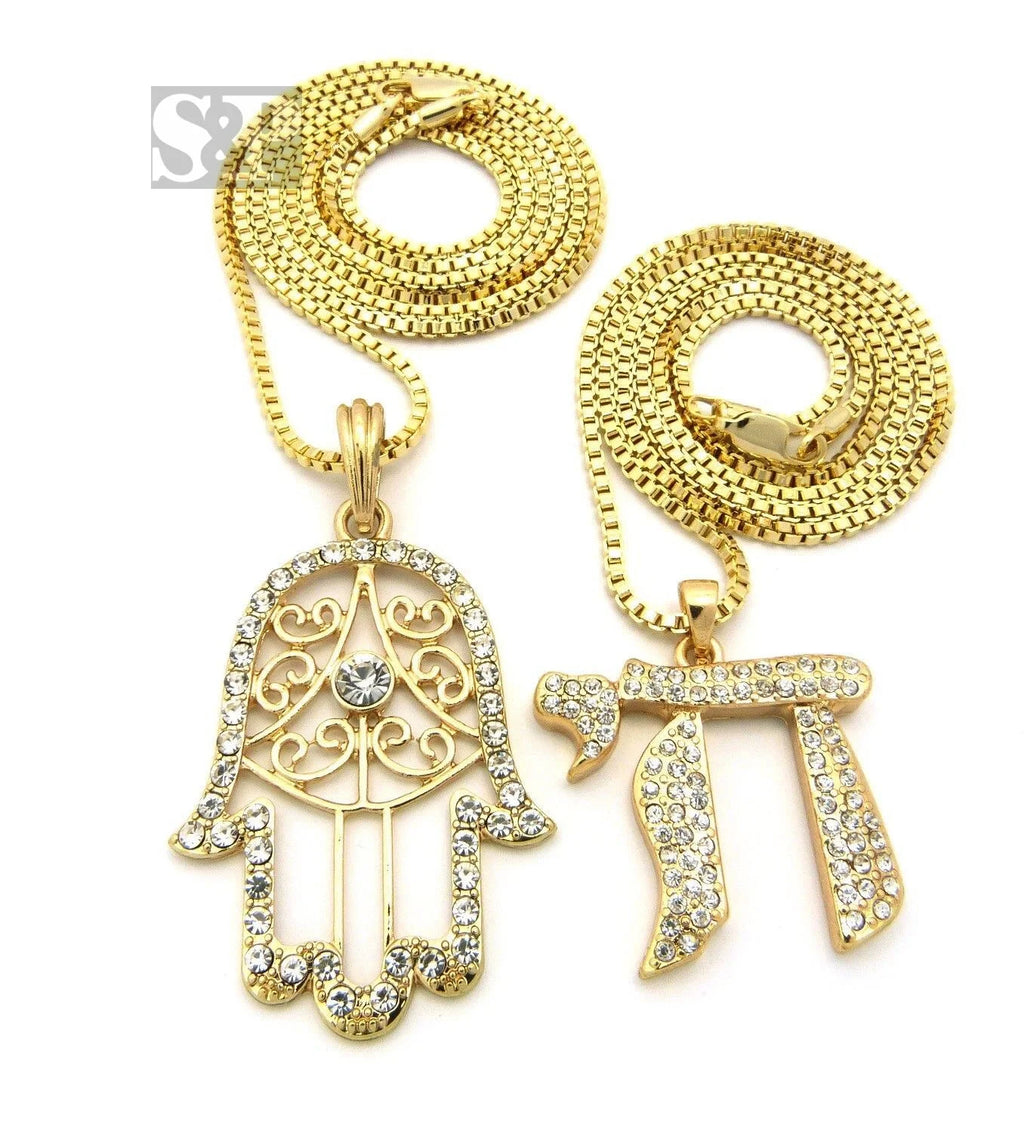 Iced Hamsa Pendant Necklace with Box Chain C17761
