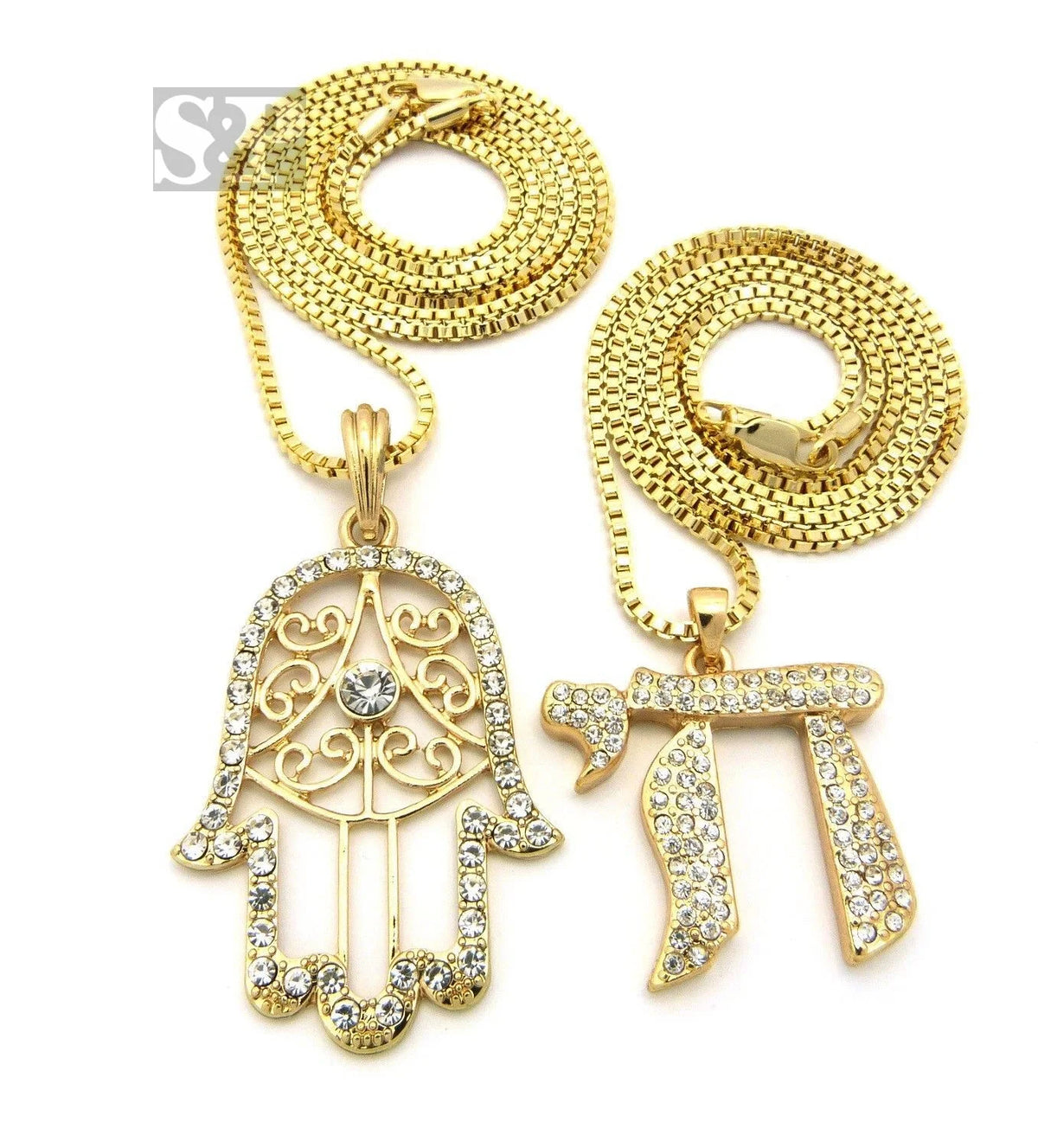 Iced Hamsa Pendant Necklace with Box Chain C17761