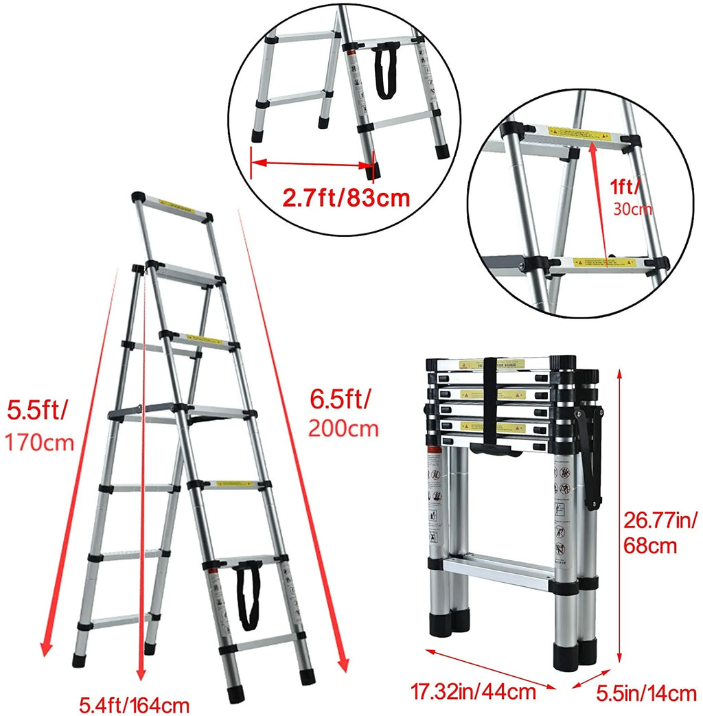 5+6 Steps Foldable Telescopic Aluminum Ladder W99899