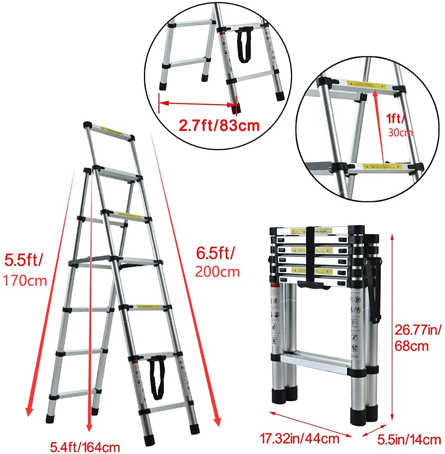 5+6 Steps Foldable Telescopic Aluminum Ladder W99899