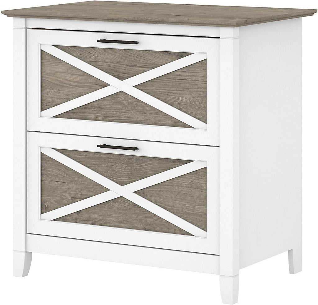 2 Drawer Lateral File Cabinet in Pure White and Shiplap Gray D2907
