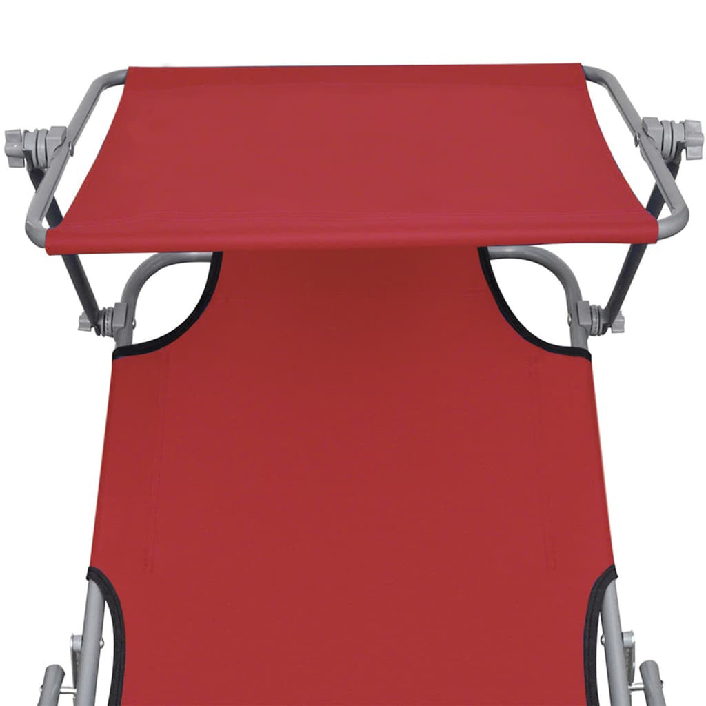 Red Aluminum Adjustable Chaise Chair with Canopy K68798