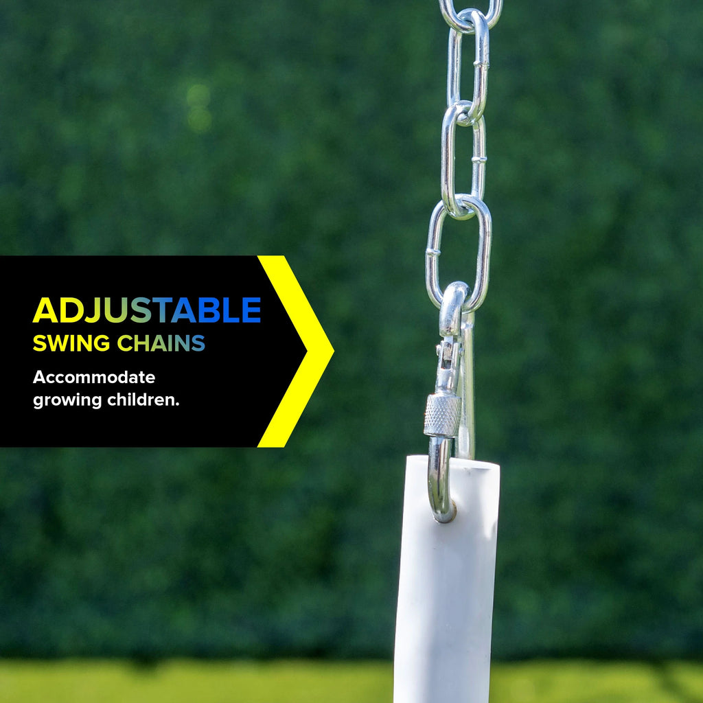 Metal Swing Set with LED Swing Seats, 2 Person Glider & 5' Double Wall Slide R23636
