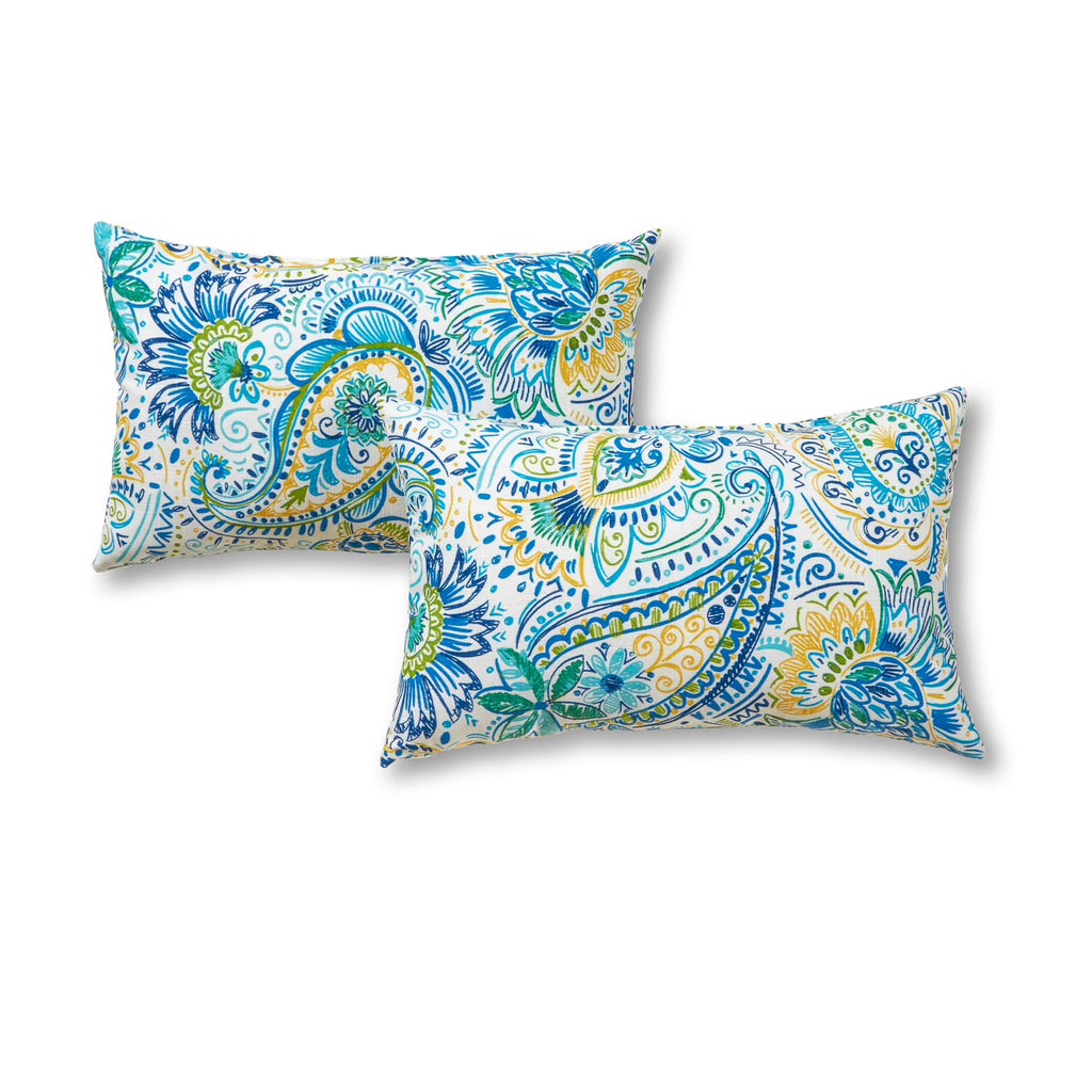 Baltic Blue Paisley 19 x 12 in. Outdoor Rectangle Throw Pillow (Set of 2) S955743