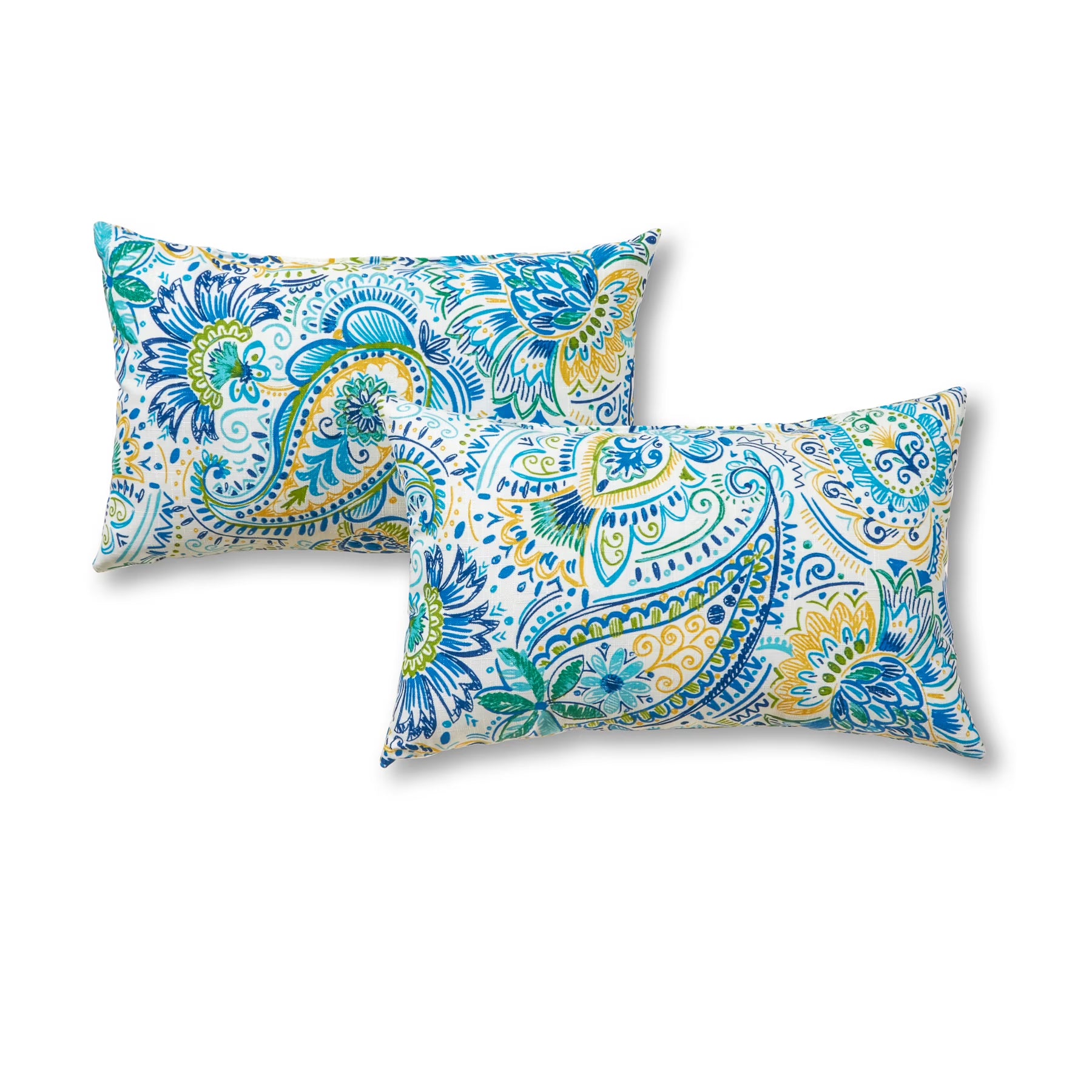 Baltic Blue Paisley 19 x 12 in. Outdoor Rectangle Throw Pillow (Set of 2) S955743