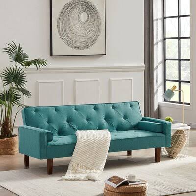 Blue Polyester Square Arm Sofa Bed M2168