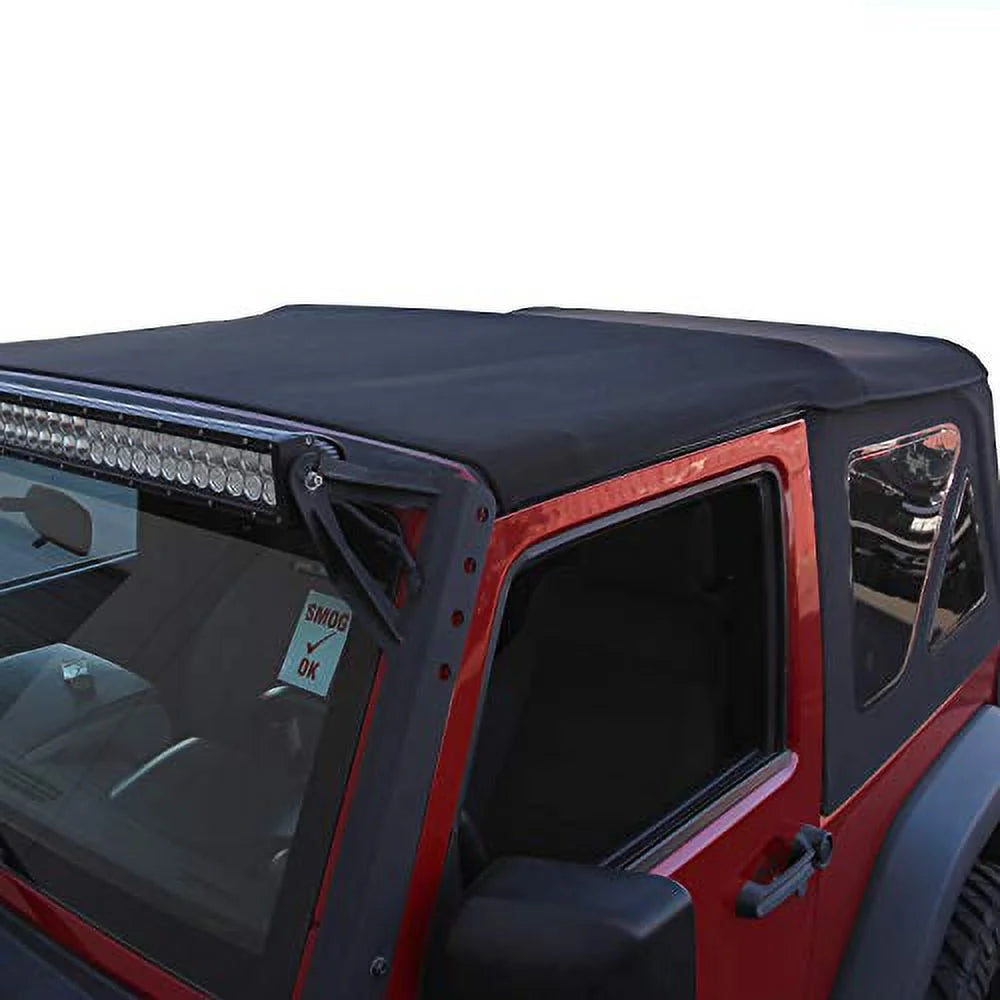 Black Twill Canvas 2 Door Jeep Soft Top with Rear Plastic Tinted Windows E173