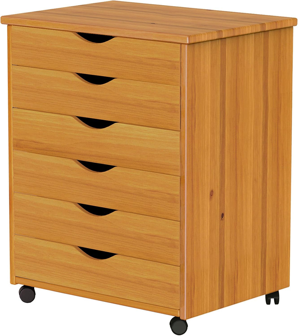 6 Drawer Wide Roll Cart, Medium Pine U4735