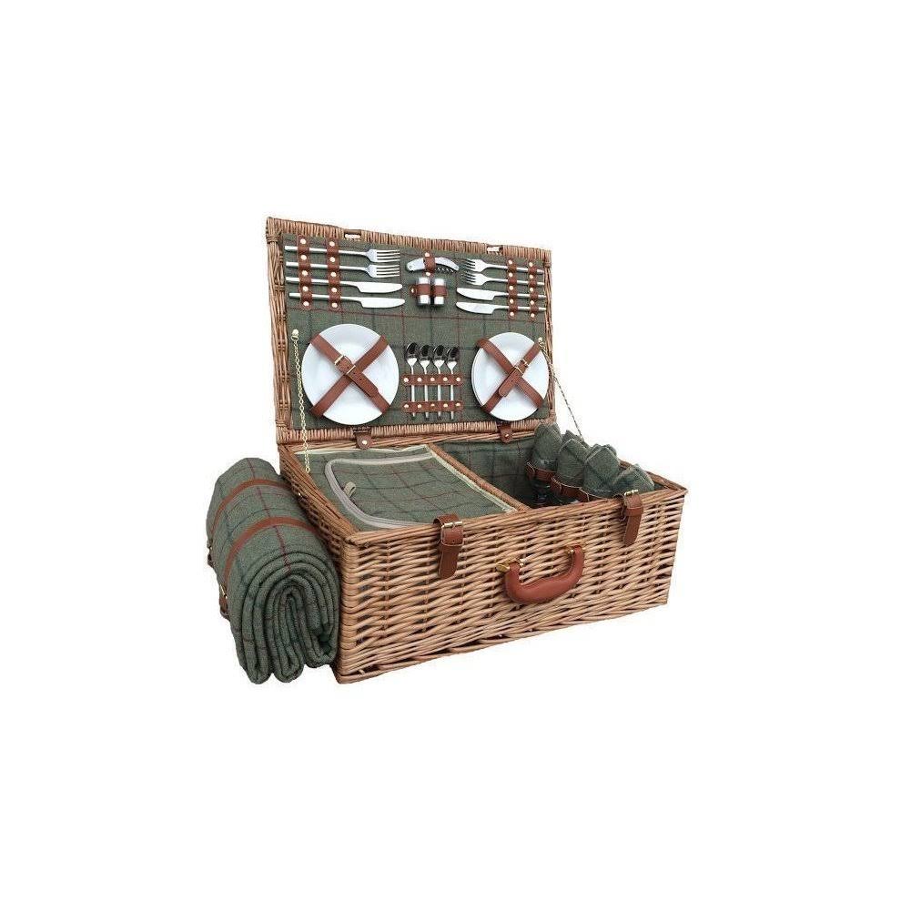 Green Tweed Fitted Picnic Basket A2658