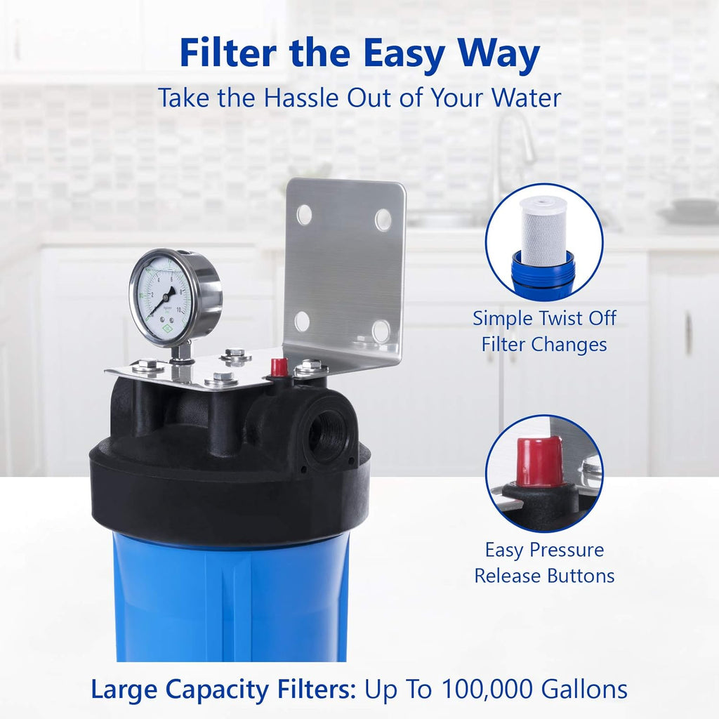 Whole House Water Filtration System with Polyphosphate Conditioner, Blue N481
