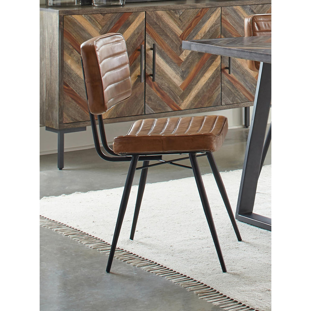 Tufted Padded Cushion Side Chairs (Set of 2) Camel Black Finish V7815