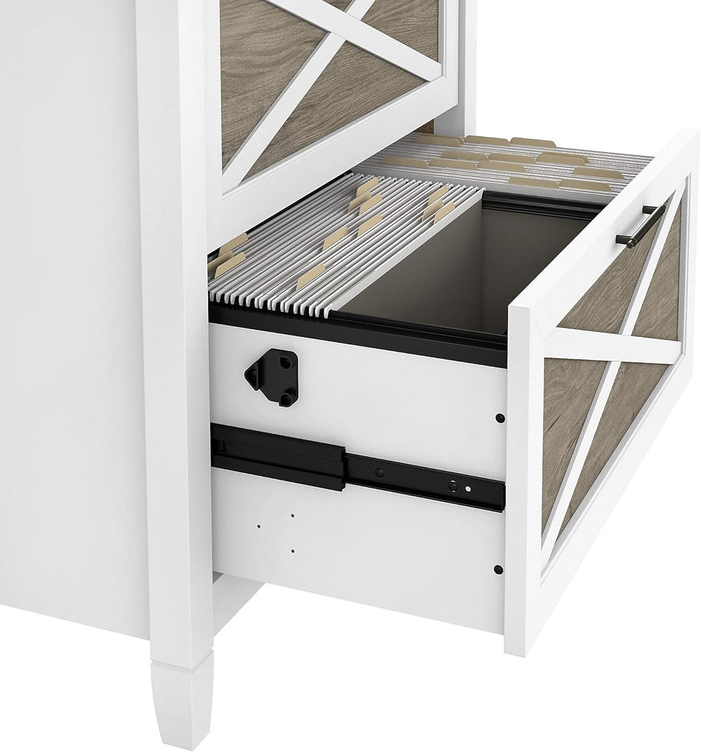 2 Drawer Lateral File Cabinet in Pure White and Shiplap Gray D2907