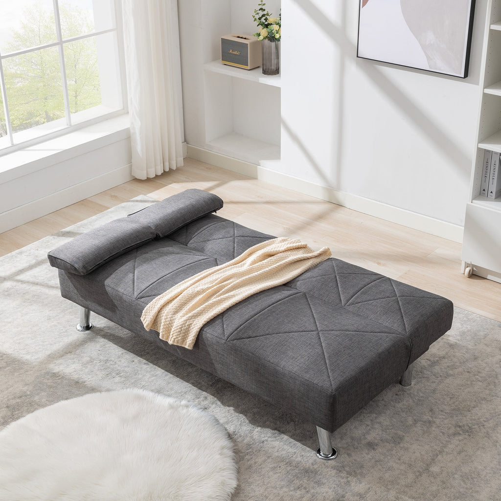 Gray Linen Convertible Folding Futon Sofa Bed with Removable Armrests Z291291