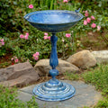 Ornate Metal Pedestal Birdbath with Cast Iron Birds (Blue) V20997